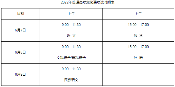 2022年新疆高考時間安排,新疆高考時間2022具體時間表