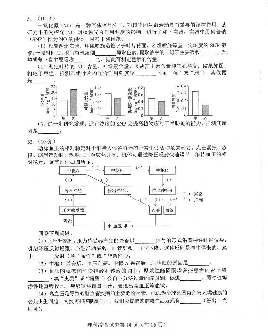 新高考2024九省聯考河南理綜試卷及答案解析