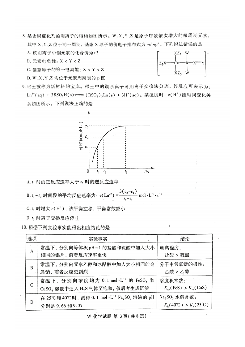 新高考2024九省聯考化學試卷及答案解析
