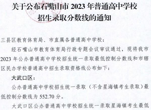 2024年石嘴山中考錄取分?jǐn)?shù)線一覽表（含歷年分?jǐn)?shù)線）