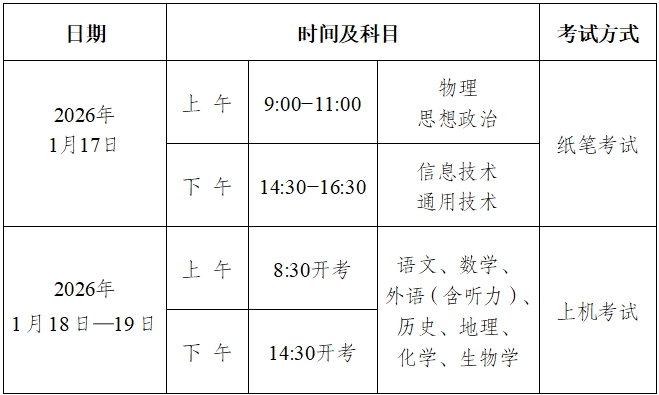2026年重慶學考時間安排,重慶高中學業水平合格性考試具體時間