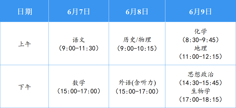 安徽高考時間2026年時間表,各科目具體時間安排一覽表