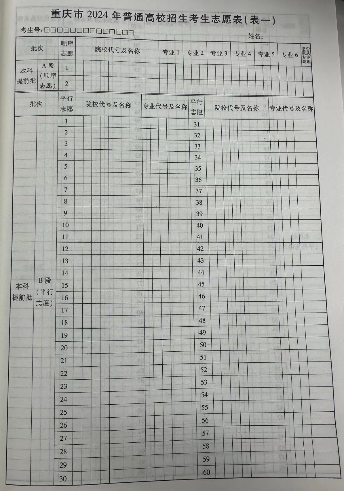2026年重慶高考志愿表格填寫范本(附查找入口及志愿數量)