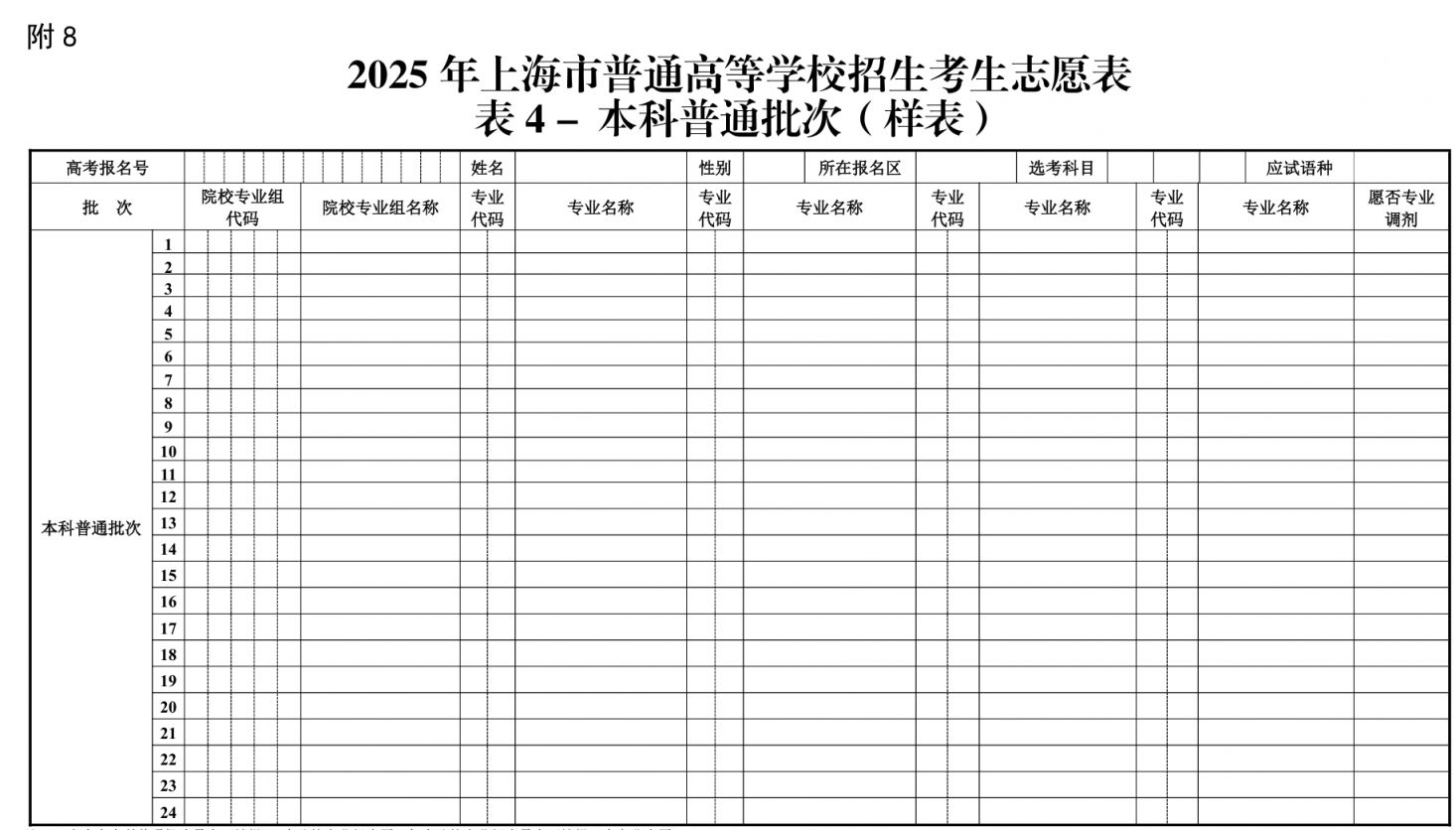 2026年上海高考志愿表格填寫范本(附查找入口及志愿數量)